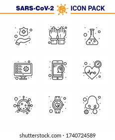 Covid-19 Icon Set For Infographic 9 Line Pack Such As  Online; Record; Lab; Virus; Screening Viral Coronavirus 2019-nov Disease Vector Design Elements