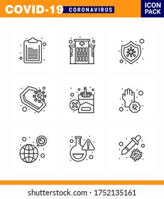 Covid-19 icon set for infographic 9 Line pack such as  smoking; forbidden; virus; skull; death viral coronavirus 2019-nov disease Vector Design Elements
