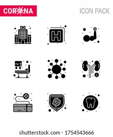 Covid-19 icon set for infographic 9 Solid Glyph Black pack such as  epidemic; antigen; arm; medical treatment; hospital bed viral coronavirus 2019-nov disease Vector Design Elements