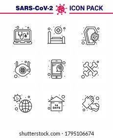 Covid-19 icon set for infographic 9 Line pack such as  n; medical; coffin; mask; skull viral coronavirus 2019-nov disease Vector Design Elements