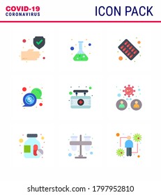 Covid-19 icon set for infographic 9 Flat Color pack such as  hospital; rx; capsule; message; bubble viral coronavirus 2019-nov disease Vector Design Elements