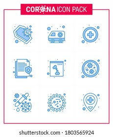 Covid-19 icon set for infographic 9 Blue pack such as bone; medical; transport; insurance; health viral coronavirus 2019-nov disease Vector Design Elements