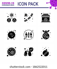 Covid-19 Icon-Set für die Infografik 9 Solid Glyph Black Pack, z. B. Sars; Influenza; Virus, Grippe; Zeichen virales Coronavirus 2019-nov Krankheit Vectordesign Elements