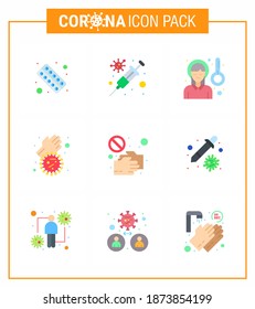 Covid-19 icon set for infographic 9 Flat Color pack such as  covid; bacteria; vaccine; sickness fever; pain viral coronavirus 2019-nov disease Vector Design Elements