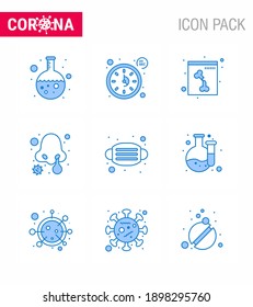 Covid-19 icon set for infographic 9 Blue pack such as medical; face; bone; nose infection; disease viral coronavirus 2019-nov disease Vector Design Elements