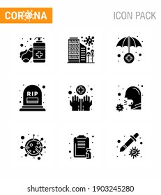 Covid-19 icon set for infographic 9 Solid Glyph Black pack such as  hands; mortality; safety; grave; medical viral coronavirus 2019-nov disease Vector Design Elements