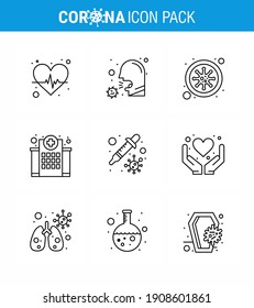 Covid-19 Icon Set For Infographic 9 Line Pack Such As  Medical; Healthcare; Sick; Building; Covid Viral Coronavirus 2019-nov Disease Vector Design Elements