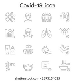 Covid-19 icon set in thin line style