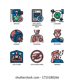 Covid-19 icons set filled outline style