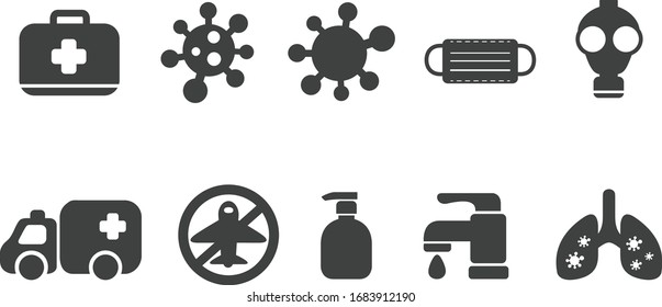 COVID-19 Icons Set. Simple Set of Coronavirus illustration. Washing Hands and wearing Face Mask protect for lungs stay safe with stroke.