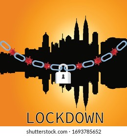 Covid-19 illustration of lockdown city because of covid-19. Coronavirus global pandemic.  Isolate yourself from the virus.