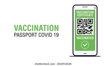 Covid-19 immune passport app. International Digital vaccine certificate for free movement and travel. Smartphone with Qr code test result