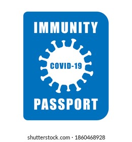 Covid-19 immunity passport. Coronavirus immune pass icon. Corona virus vaccine sertification label symbol. Pandemic vaccination proof info sign. Vector illustration image. Isolated on white background