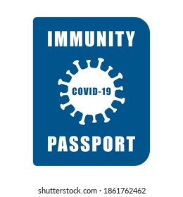 Covid-19 immunity passport. Coronavirus immune pass icon. Corona virus vaccine sertification label symbol. Pandemic vaccination proof info sign. Vector illustration image.