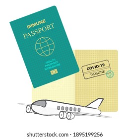 COVID-19 Immunity passport or risk-free certificate concept. Traveling during the Coronavirus Pandemic. Vector illustration