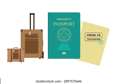 COVID-19 Immunity passport or risk-free certificate concept. Traveling during the Coronavirus Pandemic. Vector illustration