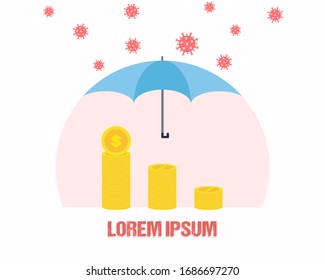 COVID-19 Impact On Global Economy. Concept Of Corona Virus Impact On World Trade And Market. Concept Of Insurance On Bank Deposits. Protection From Cash Crunch And Recession. 