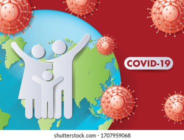 Covid-19 infection. Epidemic warning, virus protection time. Control and pandemic prevention. Medical health care design. Stay safety. Emergency poster concept