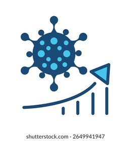 Ícone do gráfico de crescimento da infecção por Covid-19, infográfico crescente de casos de coronavírus, símbolo de estatísticas de tendências de vírus, ilustração do aumento de dados pandêmicos