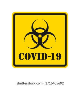 Covid-19 info sign. Coronavirus vector icon. Social distancing, avoid crowds and stop corona virus campaign. Stay and work at home logo. Biohazard symbol. Pandemic information poster.