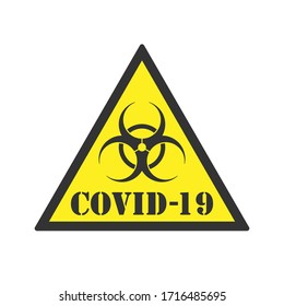 Covid-19 info sign. Coronavirus vector icon. Social distancing, avoid crowds and stop corona virus campaign. Stay and work at home logo. Biohazard symbol. Pandemic information poster.