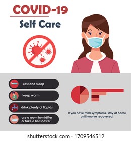 infografía de covid19 con diseño de ilustración vectorial de autocuidado
