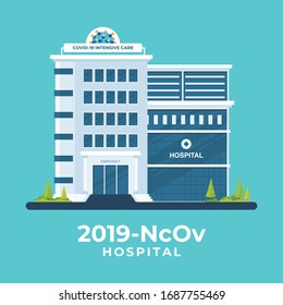 Covid-19 intensive care building vector. cronavirus patient service medical concept with blue color flat and clean design