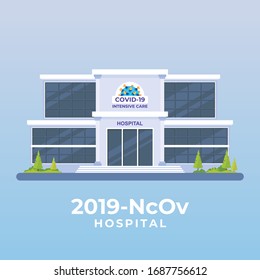Covid-19 intensive care building vector. cronavirus patient service medical concept with blue and purple color flat and clean design