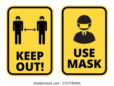 Conjunto vectorial de señalización Covid-19 Keep Safe Distance y Use Mask