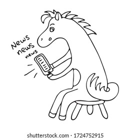 
COVID-19 kids fight vector illustration in cartoon style. Cute pony read news in telephone. eps 10