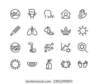 covid-19 line icon set with editable stroke. Outline collection of vector objects. Premium icon pack