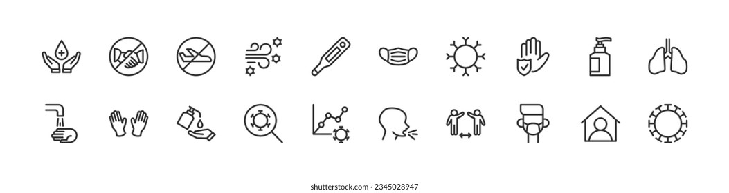 covid-19 line icon set with editable stroke. Outline collection of vector objects. Premium icon pack