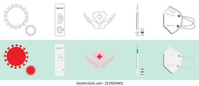 COVID-19  line icon set with variations, flat design.