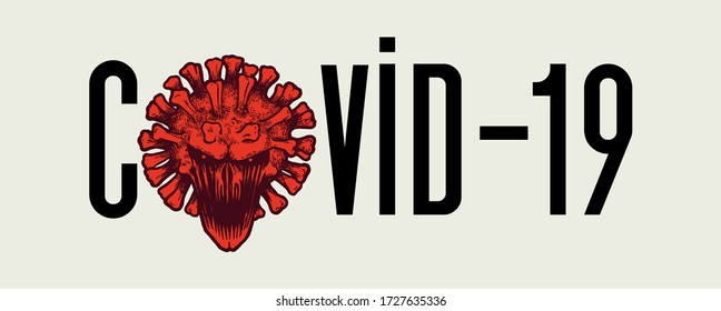 Covid-19 logo with evil virus skull character
