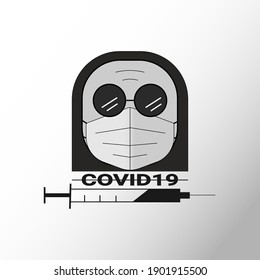COVID-19 Logo with facemask and vaccine