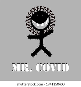 The Covid-19 logo laughs happily. Vector logo of covid-19 in black and white.