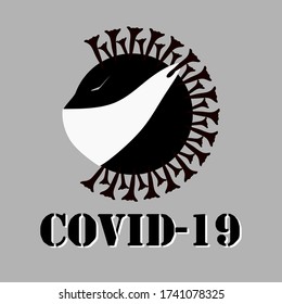 The Covid-19 logo uses a mask. Vector logo of covid-19 in black and white.