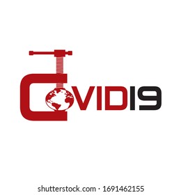 Covid-19 logo. Vise gripping the planet.