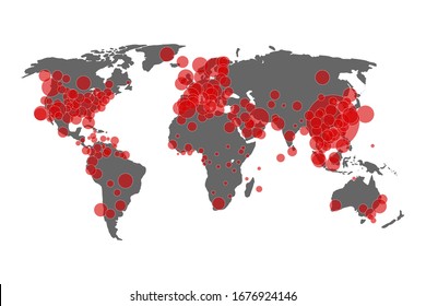 Covid-19 map confirmed cases report worldwide globally. Situation update worldwide 19.03. 2019. 