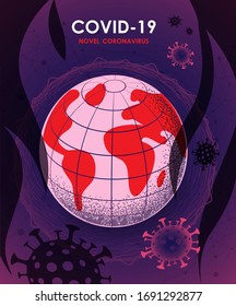 COVID-19 medical coronavirus infection diseases with typography and globe. The new official name of the coronavirus disease called CAVID-19, background of pandemic risk social networks. vector
