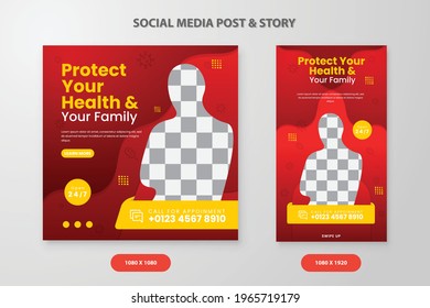 Covid-19 Medical Social Media Post And Story Template For Social Media.