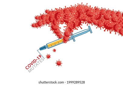 COVID-19 mutates and it affects vaccines, Double or Triple mutant ,Syringe with bent needle, During coronavirus pandemic, New normal Concept. Illustration, Graphic, Art, Vector isolated on background.