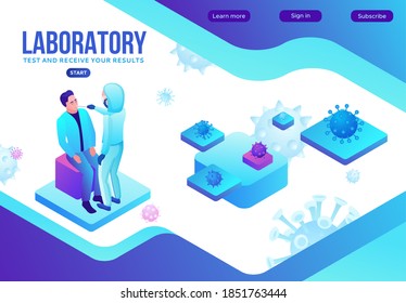 Covid-19 nasal swab test, isometric medical concept, Coronavirus vector icon, people in mask in laboratory, modern design, infographic illustration, landing page template