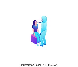 Covid-19 nasal swab test, isometric medical concept, Coronavirus vector icon, people in mask in laboratory, design template, infographic illustration isolated on white background