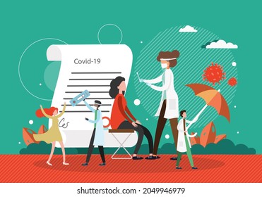 Covid-19 nasal and throat swabs PCR lab test, flat vector illustration. Covid disease testing, corona virus prevention.