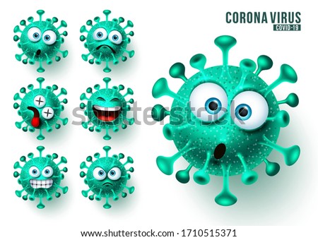 Covid19 ncov emojis vector set. Corona virus covid19 emojis and emoticons with scary and angry facial expressions for viral global pandemic. Vector illustration.
