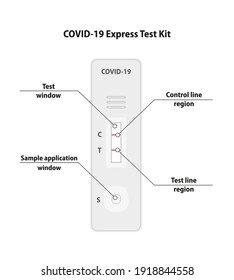 COVID-19 (nCoV, SARS-CoV) Disease express test kit. Pharmacy manual infographic design element. Stop coronavirus pandemic concept. Medicine healthcare concept. Flat design vector illustration.