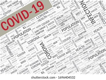 Covid-19 news background with related words on white background, creative design background, vector illustration