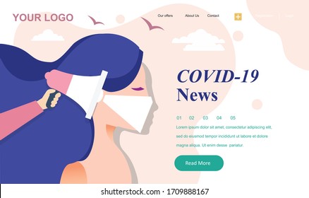 COVID-19 News. Corona virus concept. Modern flat web landing page design template. Vector illustration,