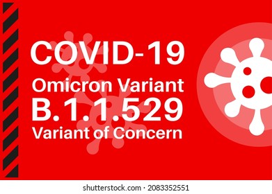 Covid-19 Omicron (B.1.1.529): SARS-CoV-2 Variante de preocupación - Ilustración con el logotipo del virus en un fondo rojo.